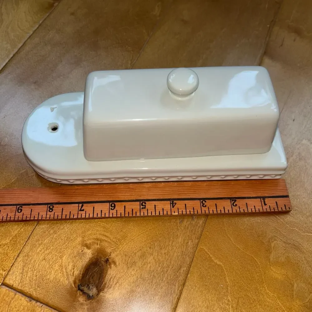 NWOB Nora Fleming Retired Covered Butter Dish Pearl Dot Stoneware